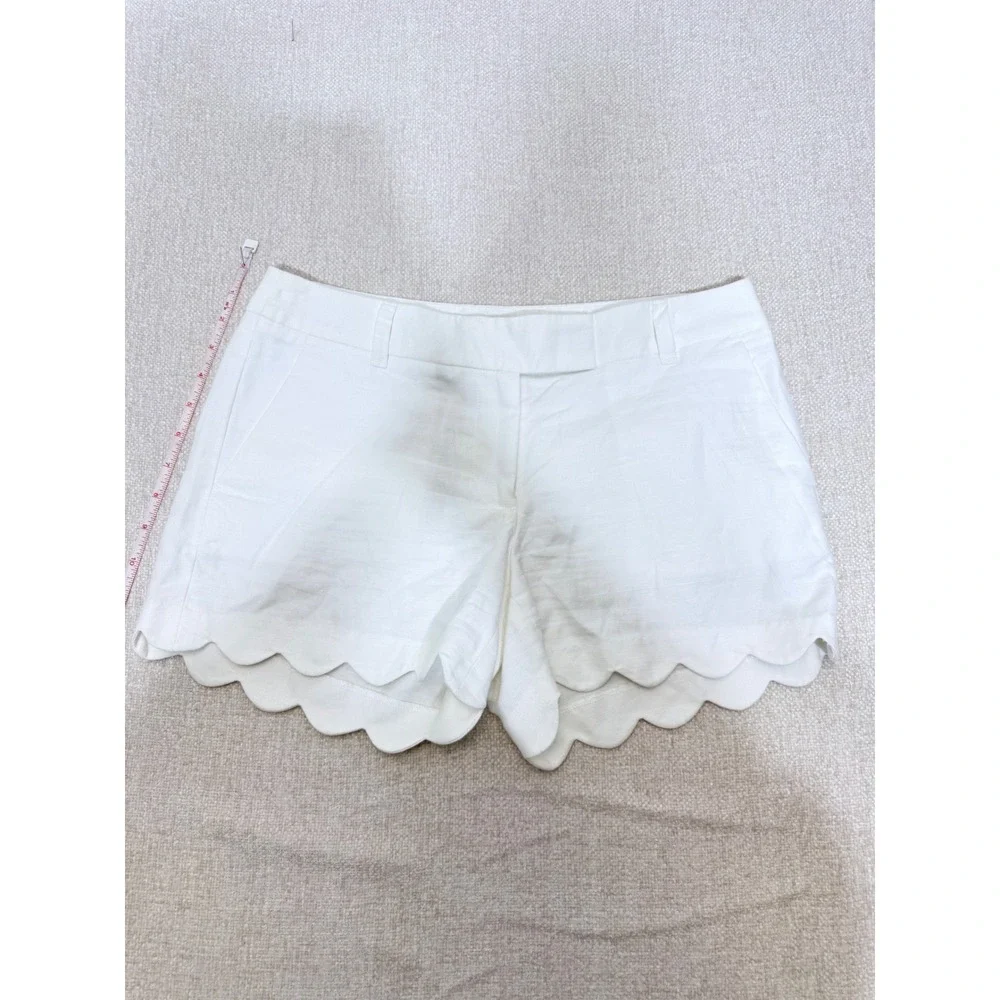 J.Crew White Scalloped Hem Linen Cotton Shorts Size 4 E9685 - Picture 1 of 5